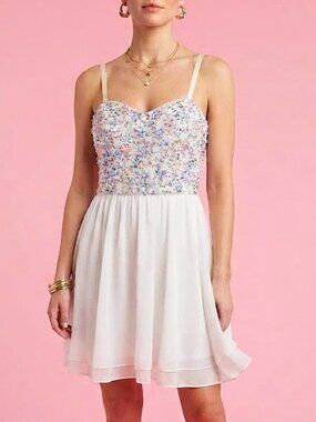 Guess Barbiecore White Rainbow Sequins Bodice Mini Party Dress